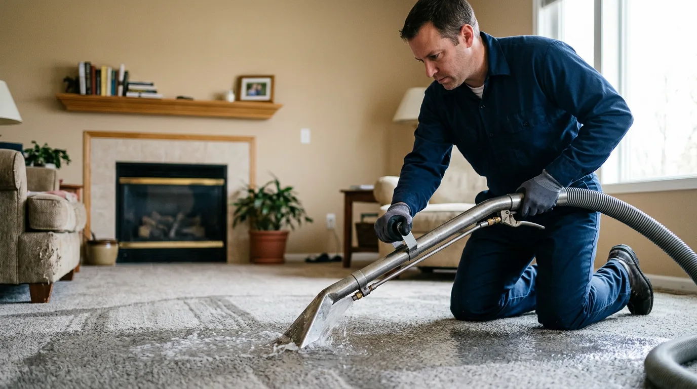 Water damage restoration technician working near Darien Center, NY
